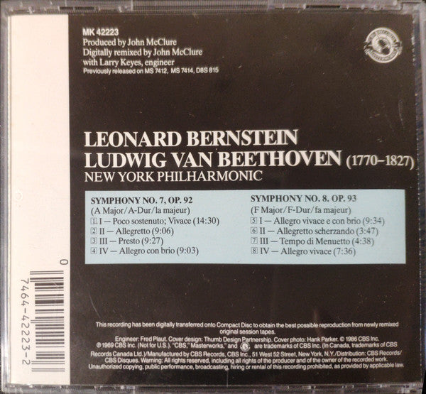 Leonard Bernstein / Ludwig Van Beethoven / New York Philharmonic : Symphony No. 7 -  Symphony No. 8 (CD, Comp, RE)