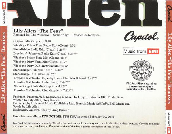 Lily Allen : The Fear (CD, Promo)