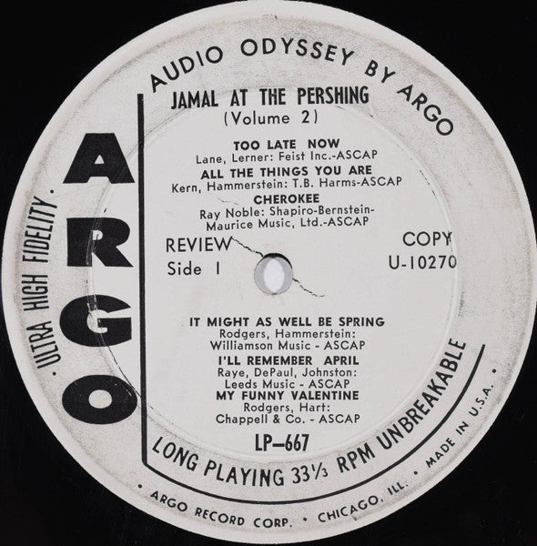 Ahmad Jamal Trio : Jamal At The Pershing Volume Two (LP, Album, Mono, MP, Promo)
