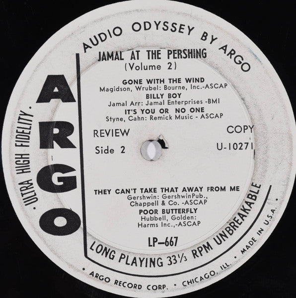 Ahmad Jamal Trio : Jamal At The Pershing Volume Two (LP, Album, Mono, MP, Promo)