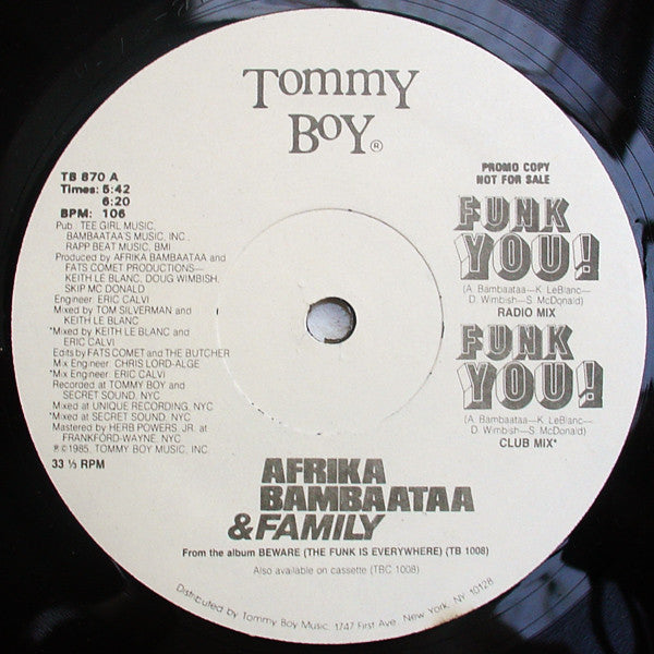 Afrika Bambaataa & Family : Funk You! (12", Promo)