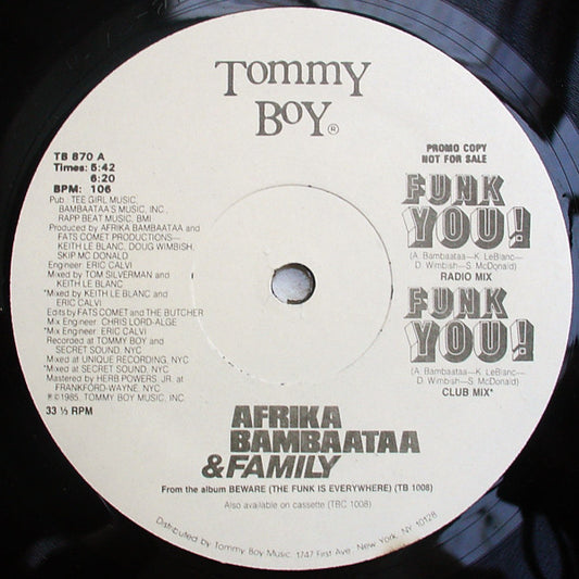 Afrika Bambaataa & Family : Funk You! (12", Promo)