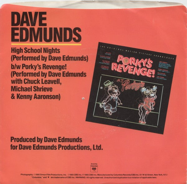 Dave Edmunds : High School Nights / Porky's Revenge! (7", Styrene)