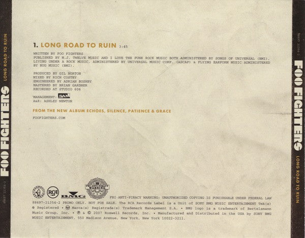 Foo Fighters : Long Road To Ruin (CD, Single, Promo)