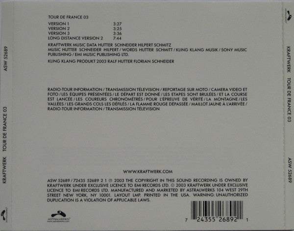Kraftwerk : Tour De France 2003 (CD, Single)