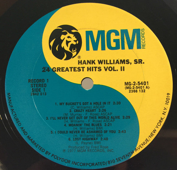 Hank Williams : 24 Greatest Hits Vol. 2 (2xLP, Comp, Club)