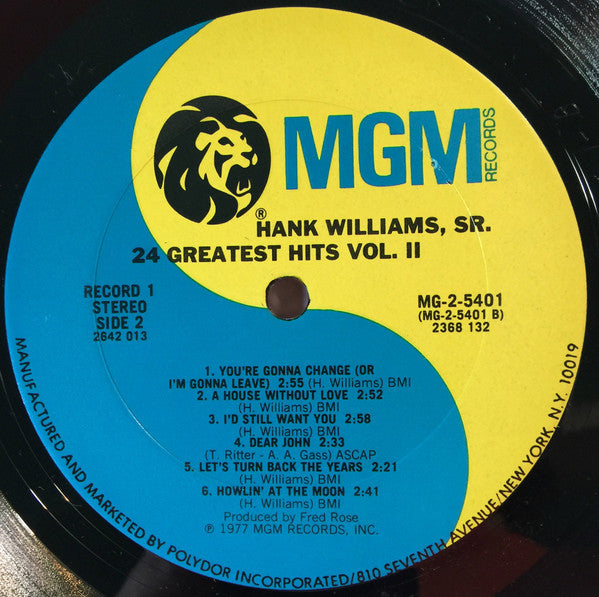 Hank Williams : 24 Greatest Hits Vol. 2 (2xLP, Comp, Club)