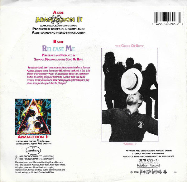 Def Leppard : Armageddon It! (7", Single, Styrene, Car)
