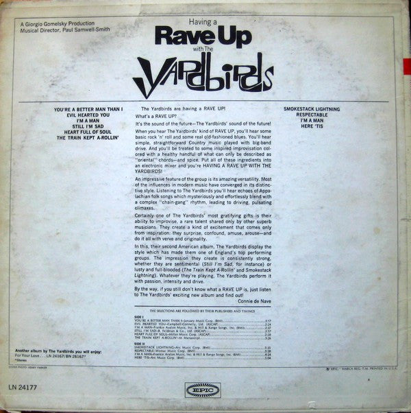 The Yardbirds : Having A Rave Up With The Yardbirds (LP, Album, Mono, San)