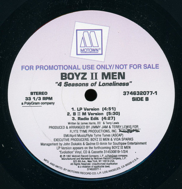 Boyz II Men : 4 Seasons Of Loneliness (12", Promo)