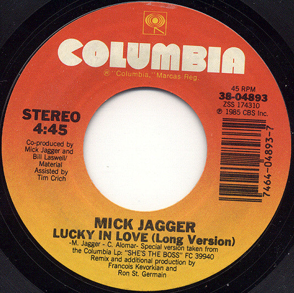 Mick Jagger : Lucky In Love (7", Single, Styrene, Car)