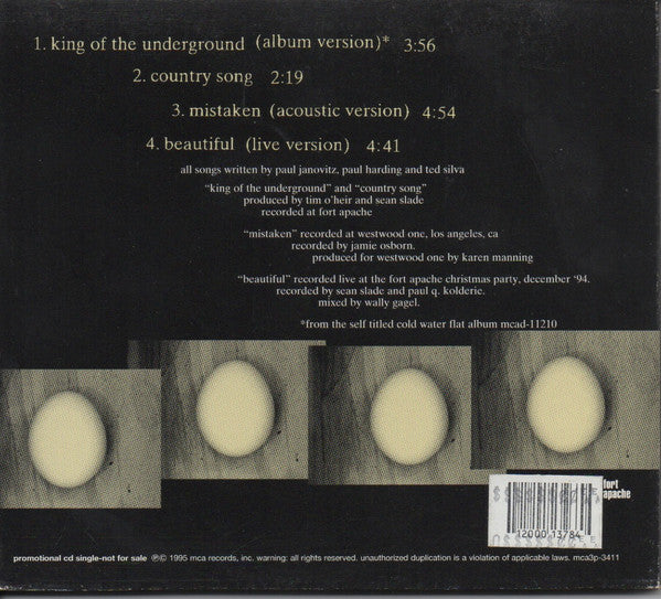 Cold Water Flat : King Of The Underground (CD, Single, Promo)