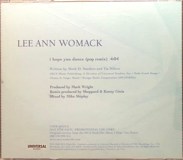 Lee Ann Womack : I Hope You Dance (New Top 40 Remix) (CD, Single, Promo)