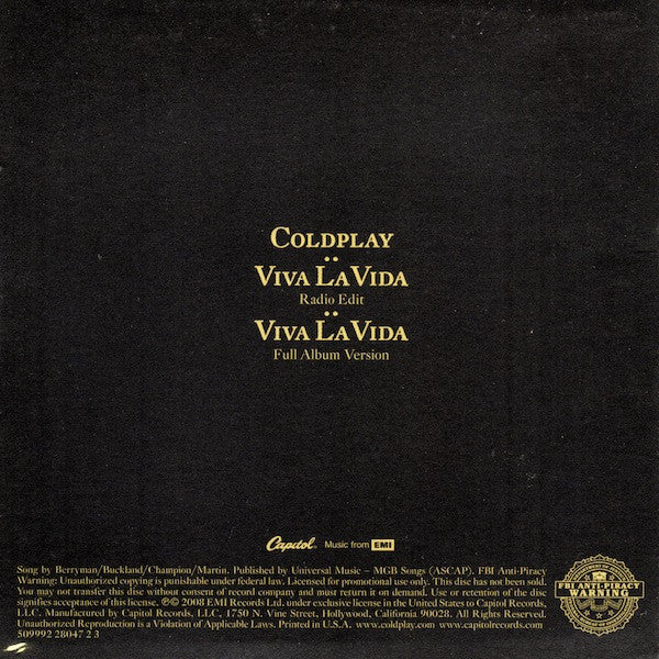 Coldplay : Viva La Vida (CD, Single, Promo)