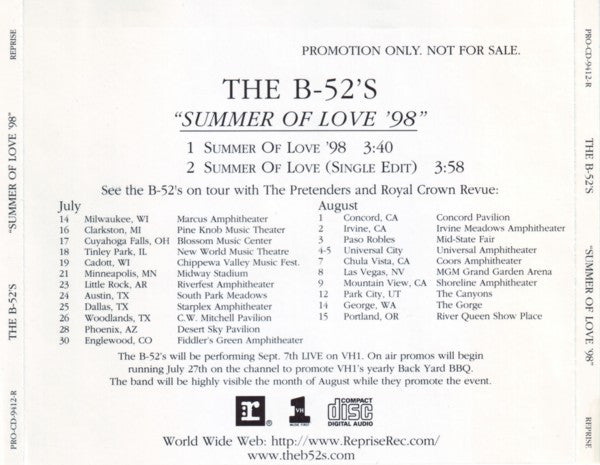The B-52's : Summer Of Love '98 (CD, Promo)