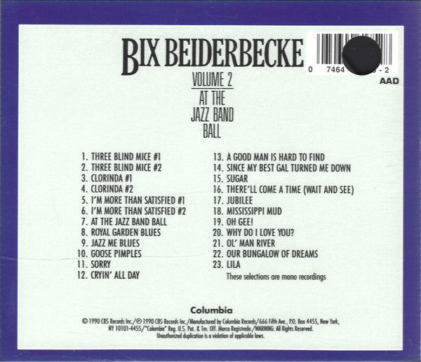 Bix Beiderbecke : Volume 2 : At The Jazz Band Ball (CD, Comp, Mono, RM)