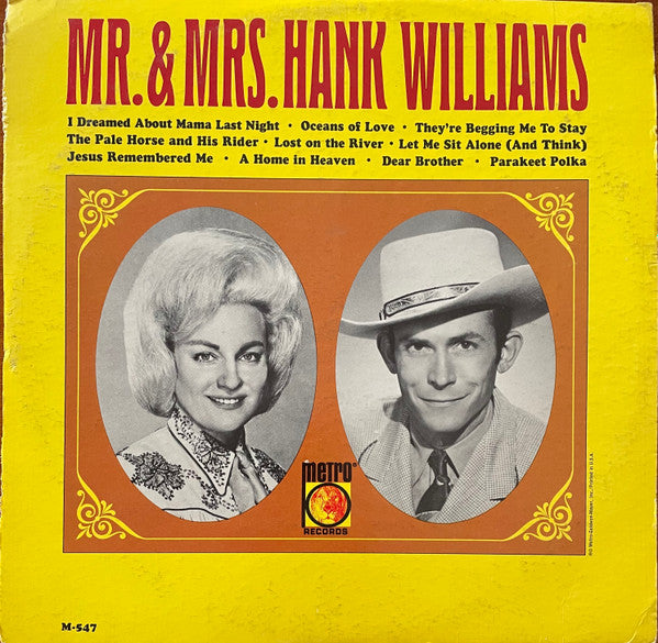 Hank & Audrey : Mr. & Mrs. Hank Williams (LP, Comp, Mono, MGM)
