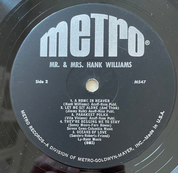Hank & Audrey : Mr. & Mrs. Hank Williams (LP, Comp, Mono, MGM)