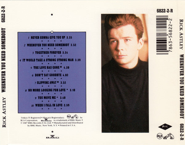 Rick Astley : Whenever You Need Somebody (CD, Album, LVI)