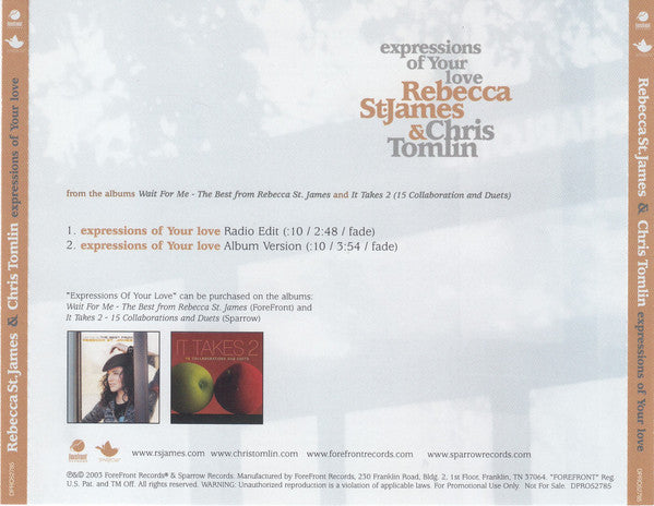 Rebecca St. James & Chris Tomlin : Expressions Of Your Love (CD, Single, Promo)