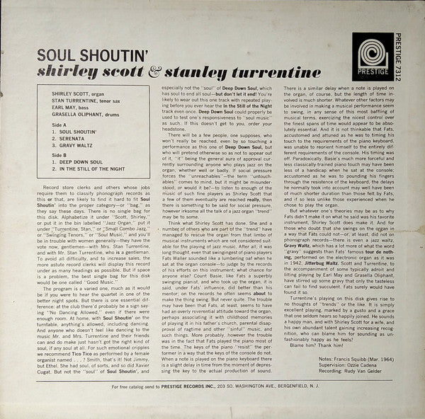 Shirley Scott With Stanley Turrentine : Soul Shoutin' (LP, Album, Mono)