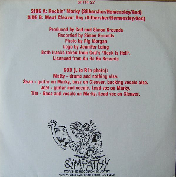 God (6) : Rockin' Marky / Meat Cleaver Boy (7", Single, Lav)