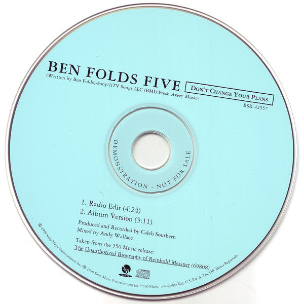 Ben Folds Five : Don't Change Your Plans (CD, Single, Promo)