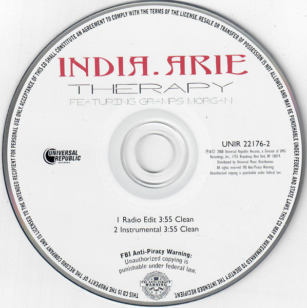 India.Arie Featuring Roy 'Gramps' Morgan : Therapy (CD, Single, Promo)