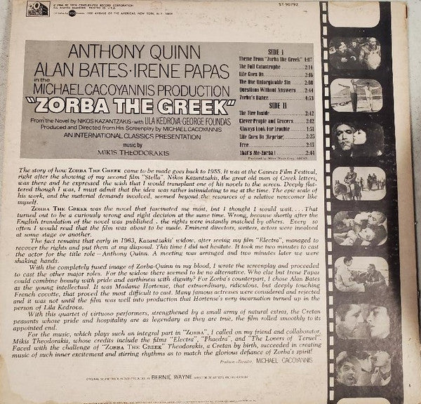 Mikis Theodorakis : Zorba The Greek (Original Soundtrack) (LP, Album, Club)