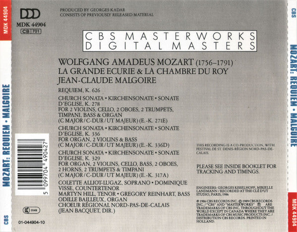 Wolfgang Amadeus Mozart, La Grande Ecurie Et La Chambre Du Roy, Jean-Claude Malgoire : Requiem / Church Sonatas (CD, Album, DAD)
