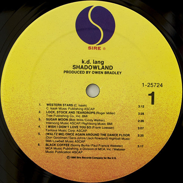 k.d. lang : Shadowland (The Owen Bradley Sessions) (LP, Album, All)