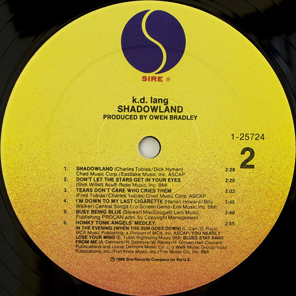 k.d. lang : Shadowland (The Owen Bradley Sessions) (LP, Album, All)