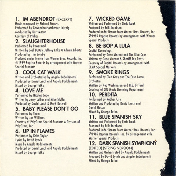 Various : David Lynch's Wild At Heart (Original Motion Picture Soundtrack) (CD, Album, Comp)