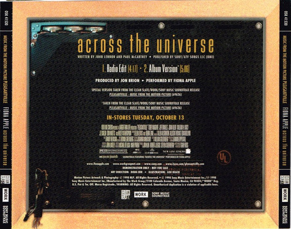 Fiona Apple : Across The Universe (CD, Single, Promo)