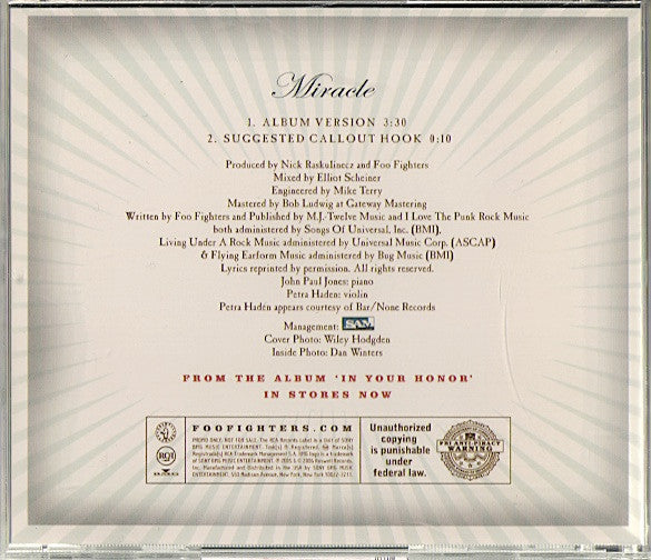 Foo Fighters : Miracle (CD, Single, Promo)