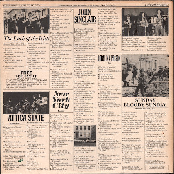 John Lennon & Yoko Ono / The Plastic Ono Band With Elephants Memory Plus Invisible Strings : Some Time In New York City (2xLP, Album, Los)