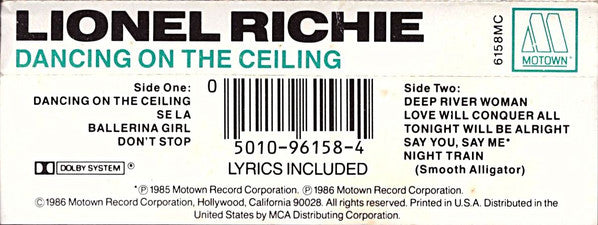 Lionel Richie : Dancing On The Ceiling (Cass, Album, Dol)