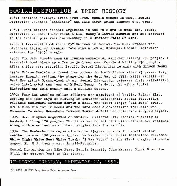 Social Distortion : White Light White Heat White Trash Advance CD (CD, Advance, Album, Promo)