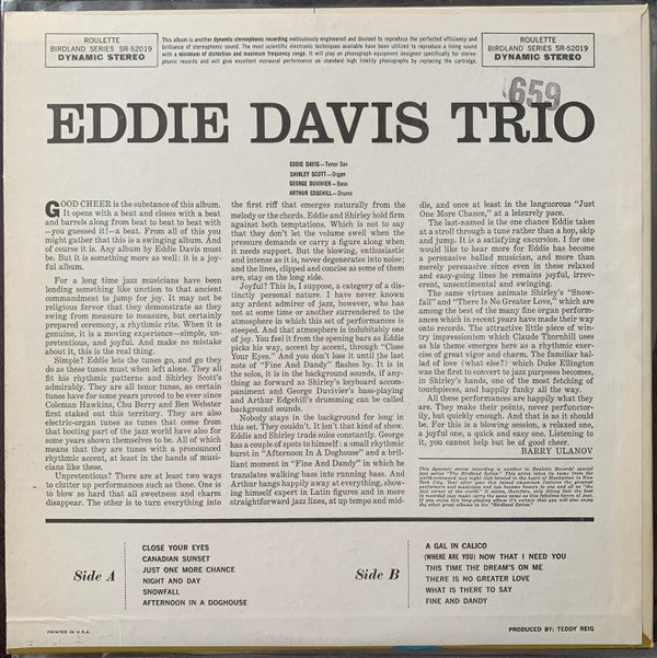 Eddie "Lockjaw" Davis Trio, Shirley Scott : Eddie Davis Trio Featuring Shirley Scott, Organ (LP, Album, RE)