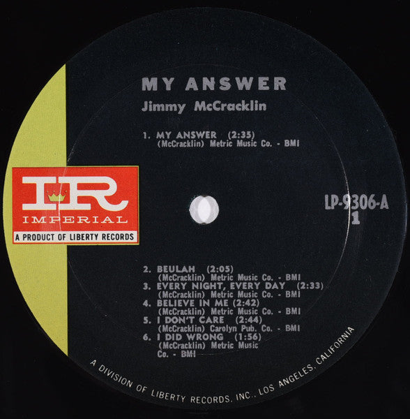 Jimmy McCracklin : My Answer (LP, Album, Mono)