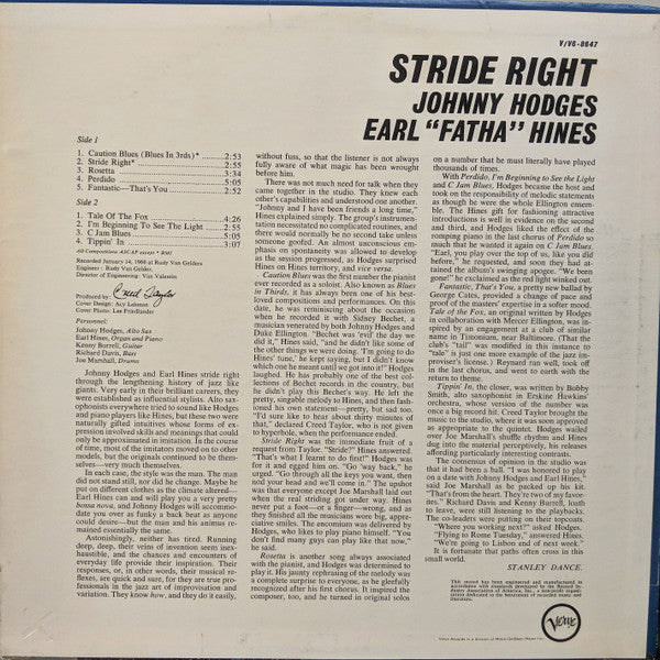 Johnny Hodges, Earl Hines : Stride Right (LP, Album, Mono)