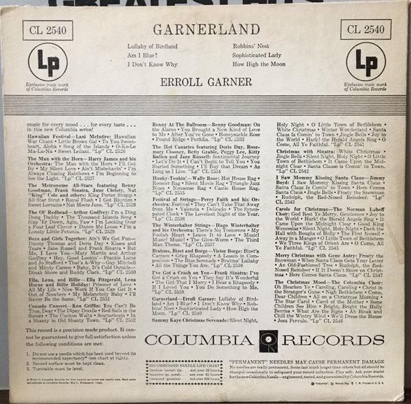 Erroll Garner : Garnerland (10", Album, Mono)