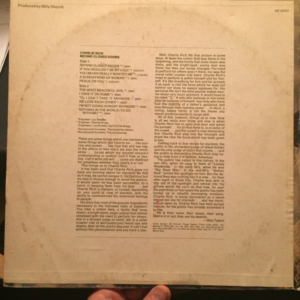 Charlie Rich : Behind Closed Doors (LP, Album, Ter)