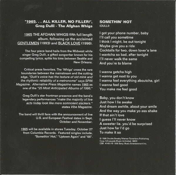 The Afghan Whigs : Somethin' Hot (CD, Single, Promo)