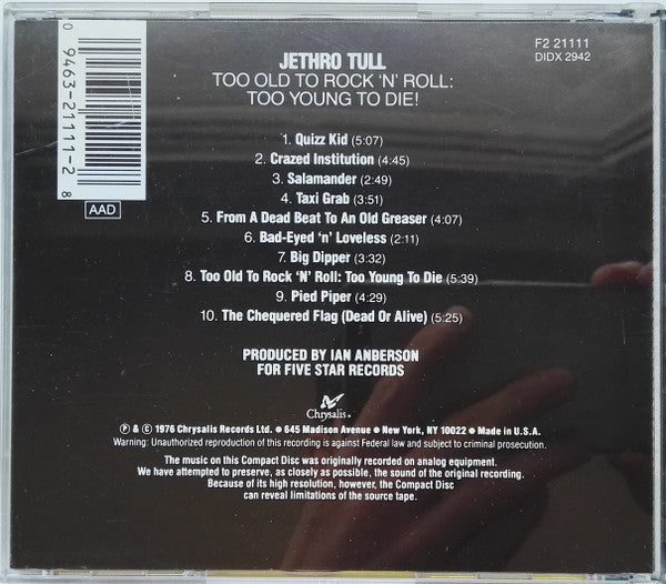 Jethro Tull : Too Old To Rock 'N' Roll: Too Young To Die! (CD, Album, RE, RP)