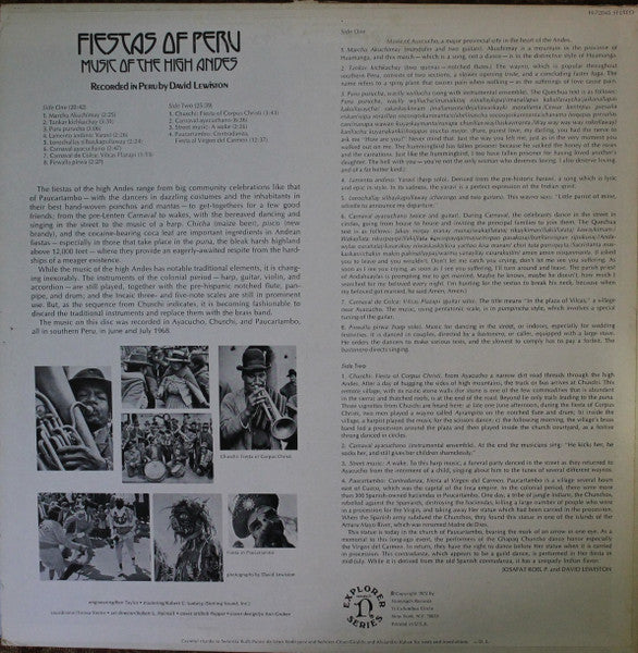Unknown Artist : Fiestas Of Peru (Music Of The High Andes) (LP, RE)