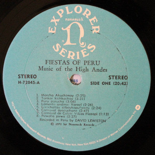 Unknown Artist : Fiestas Of Peru (Music Of The High Andes) (LP, RE)