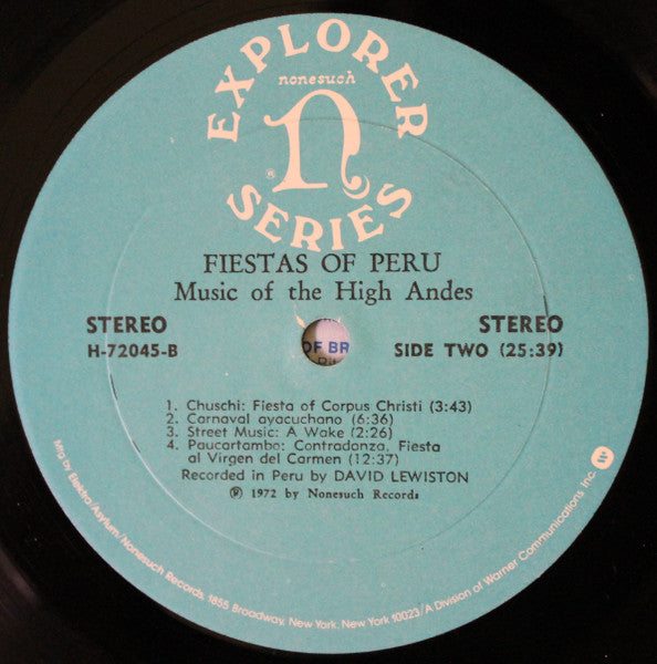 Unknown Artist : Fiestas Of Peru (Music Of The High Andes) (LP, RE)