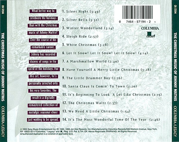 Johnny Mathis : The Christmas Music Of Johnny Mathis: A Personal Collection (CD, Comp, RM)