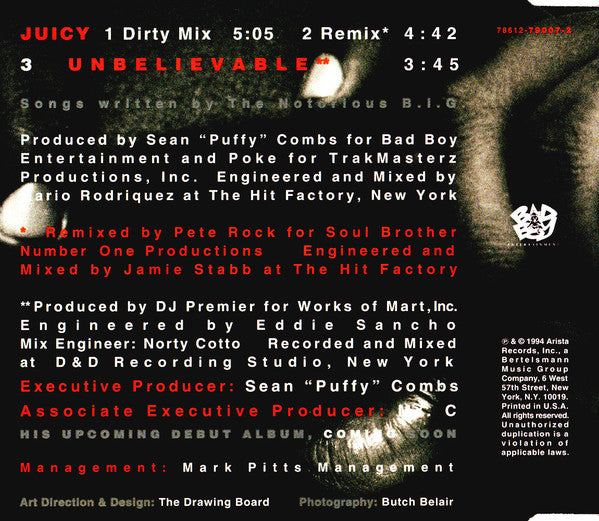 Notorious B.I.G. : Juicy / Unbelievable (CD, Single)